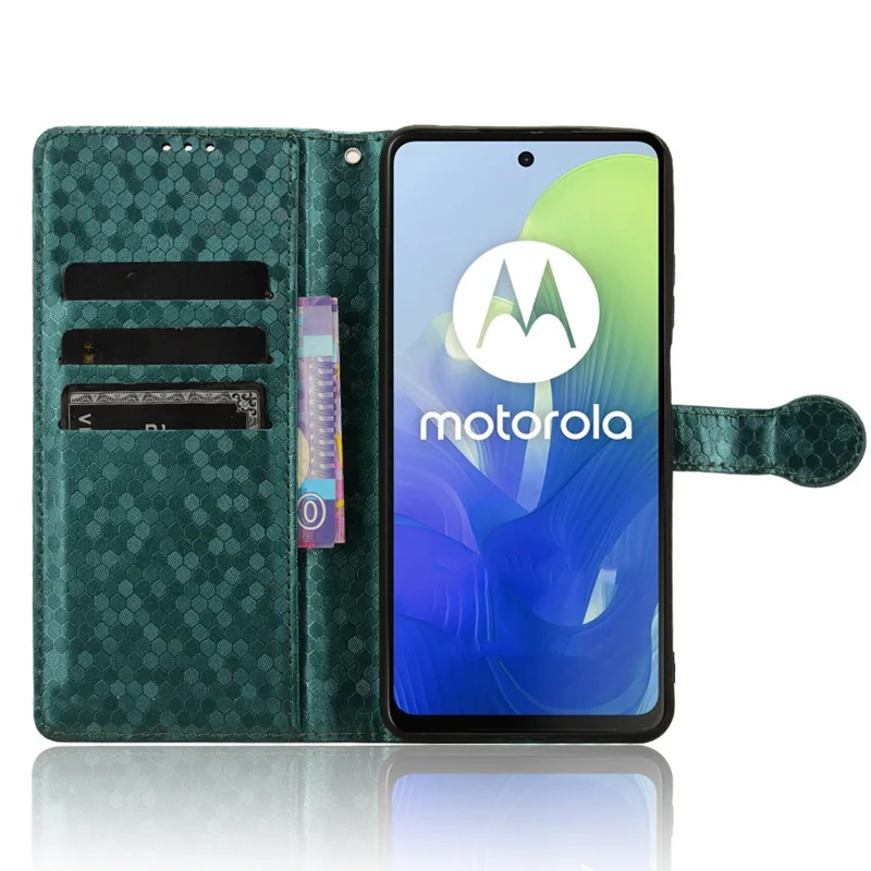 For Motorola Moto E14 4G / G04 4G / G04s 4G / G24 4G Wallet Case Dot Pattern Imprinted Leather Cover - Green