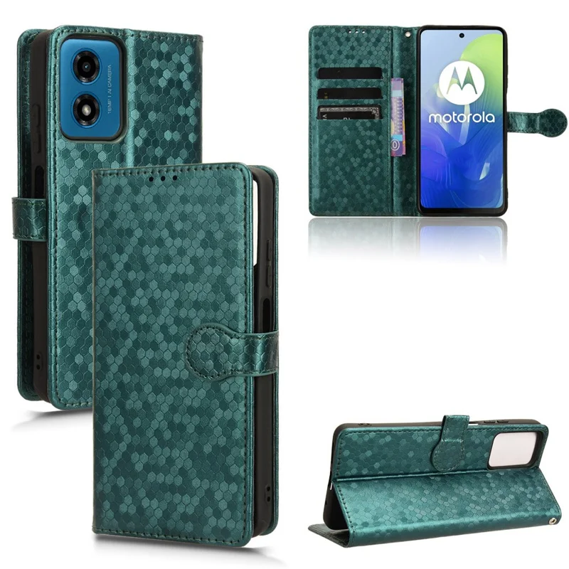 For Motorola Moto E14 4G / G04 4G / G04s 4G / G24 4G Wallet Case Dot Pattern Imprinted Leather Cover - Green