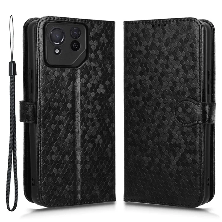 Para Asus ROG Phone 8 Pro 5G / 8 5G Capa de Carteira de Telefone Padrão Pontilhado em Couro PU - Preto