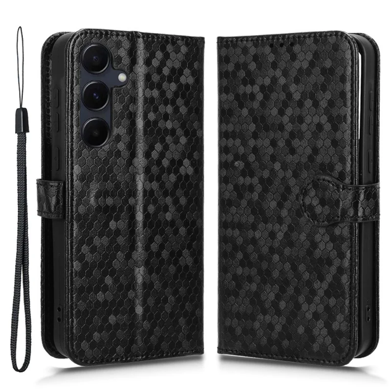 Voor Samsung Galaxy A55 5G hoesje met stippenpatroon Leerachtige cover met portemonnee - Zwart