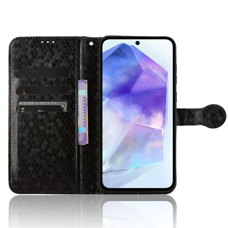 Voor Samsung Galaxy A55 5G hoesje met stippenpatroon Leerachtige cover met portemonnee - Zwart