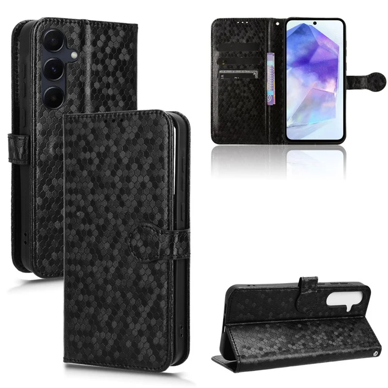 Voor Samsung Galaxy A55 5G hoesje met stippenpatroon Leerachtige cover met portemonnee - Zwart