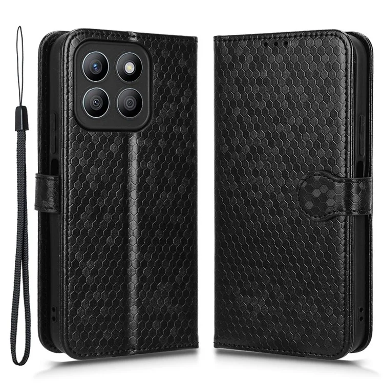 For Honor X8b 4G Case Dot Pattern Imprinted Leather Phone Wallet Cover - Black