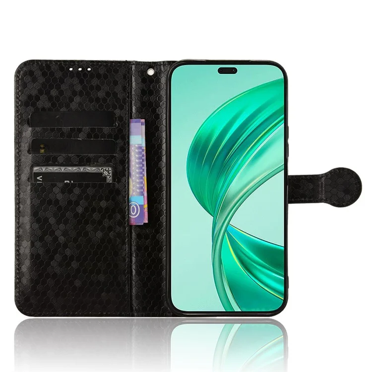 For Honor X8b 4G Case Dot Pattern Imprinted Leather Phone Wallet Cover - Black