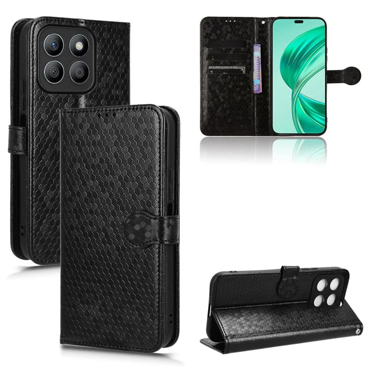 For Honor X8b 4G Case Dot Pattern Imprinted Leather Phone Wallet Cover - Black