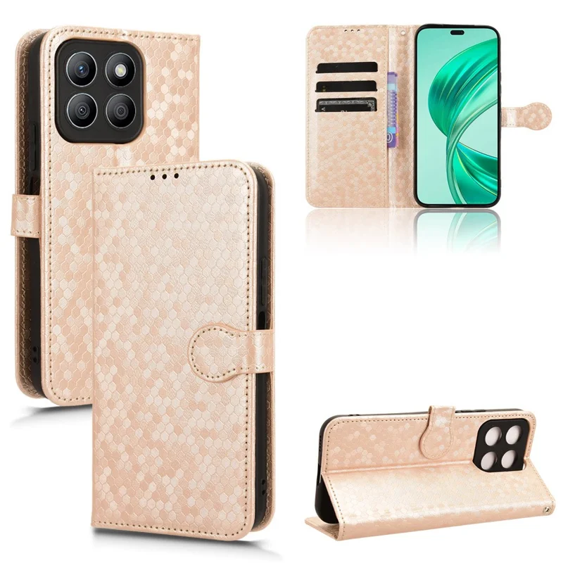 For Honor X8b 4G Case Dot Pattern Imprinted Leather Phone Wallet Cover - Rose Gold