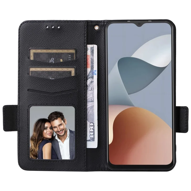 For ZTE Blade A34 Phone Case Leather Litchi Texture Cover with Magnetic Closure - Black