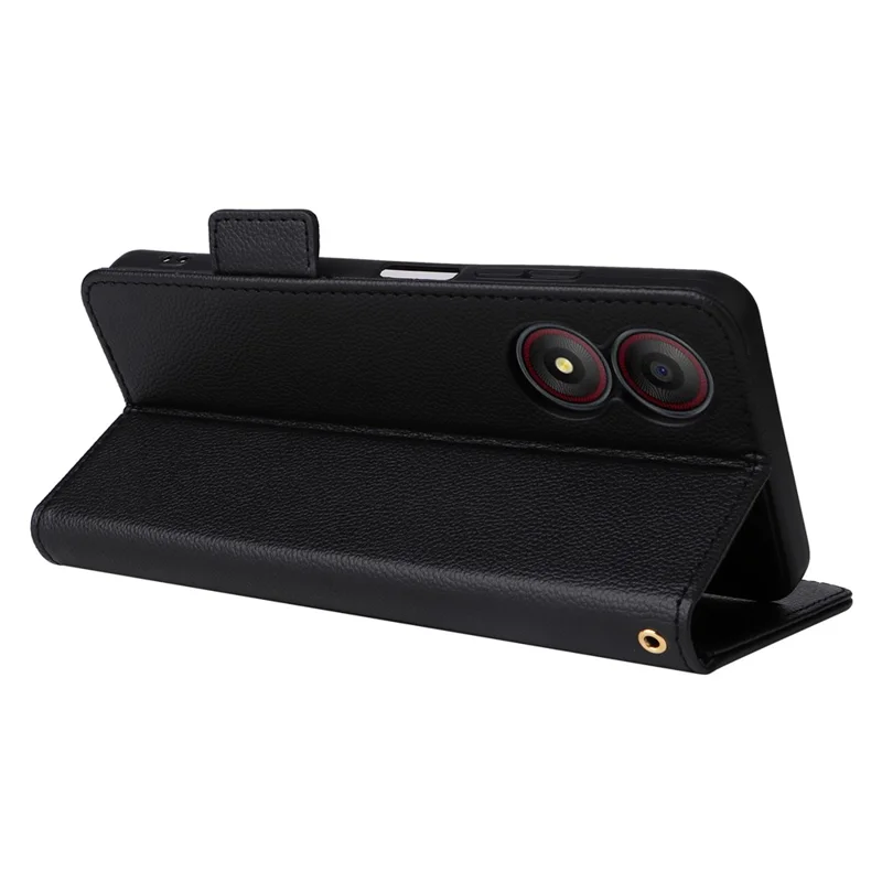 For ZTE Blade A34 Phone Case Leather Litchi Texture Cover with Magnetic Closure - Black