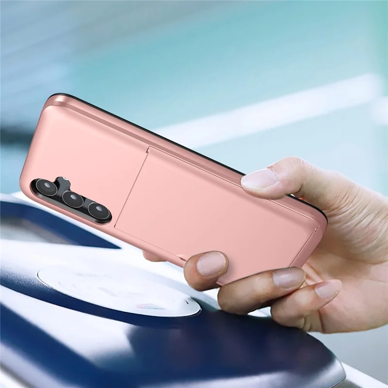 Per Samsung Galaxy A55 5G Cover per telefono Custodia in TPU + PC con supporto per schede scorrevole - Rosa Oro