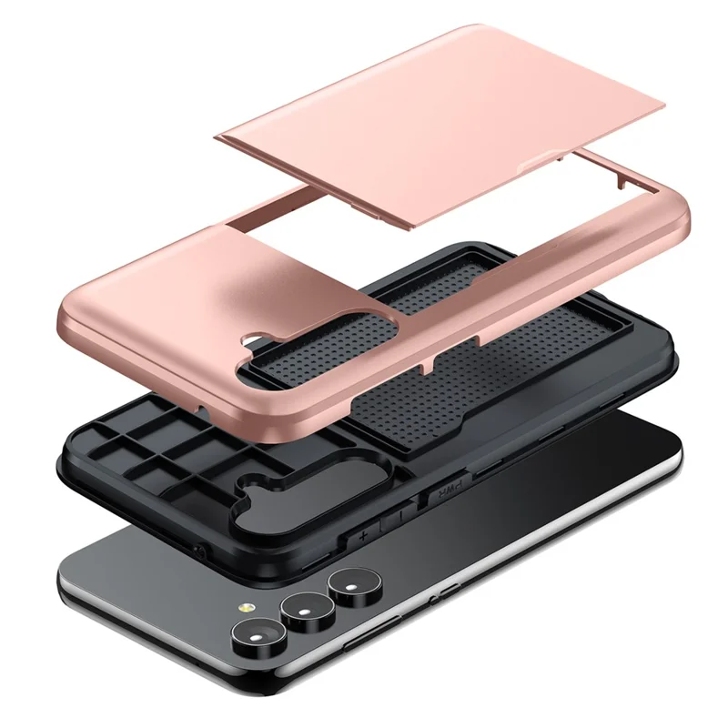 Per Samsung Galaxy A55 5G Cover per telefono Custodia in TPU + PC con supporto per schede scorrevole - Rosa Oro