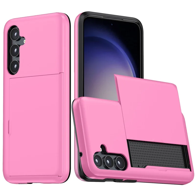 For Samsung Galaxy A55 5G Phone Case TPU + PC Cover with Slide Card Holder - Pink