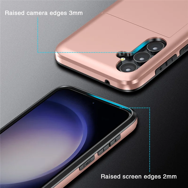 For Samsung Galaxy A55 5G Phone Case TPU + PC Cover with Slide Card Holder - Pink