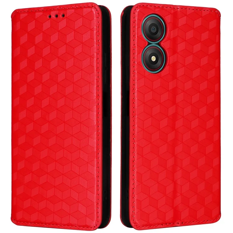 For ZTE Blade A34 Case PU Leather Cover with Wallet Folding Stand - Red