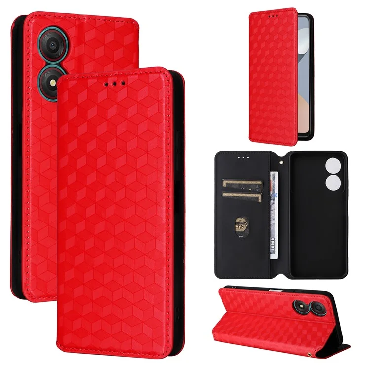 For ZTE Blade A34 Case PU Leather Cover with Wallet Folding Stand - Red