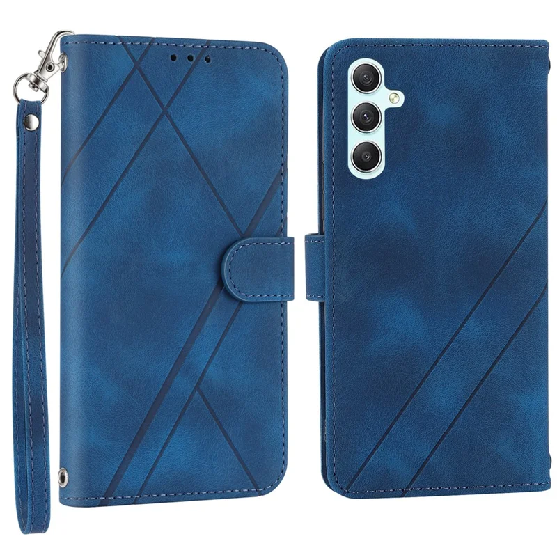 For Samsung Galaxy A55 5G Wallet Case Imprinted Line PU Leather Stand Cover - Blue