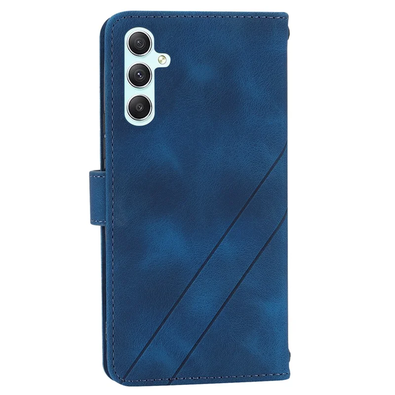 For Samsung Galaxy A55 5G Wallet Case Imprinted Line PU Leather Stand Cover - Blue