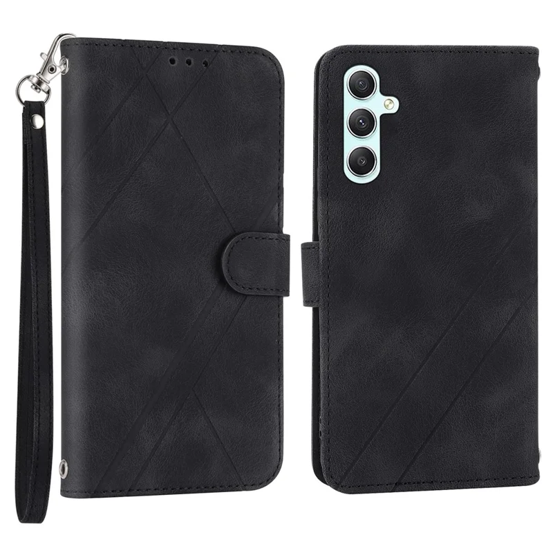 For Samsung Galaxy A55 5G Wallet Case Imprinted Line PU Leather Stand Cover - Black