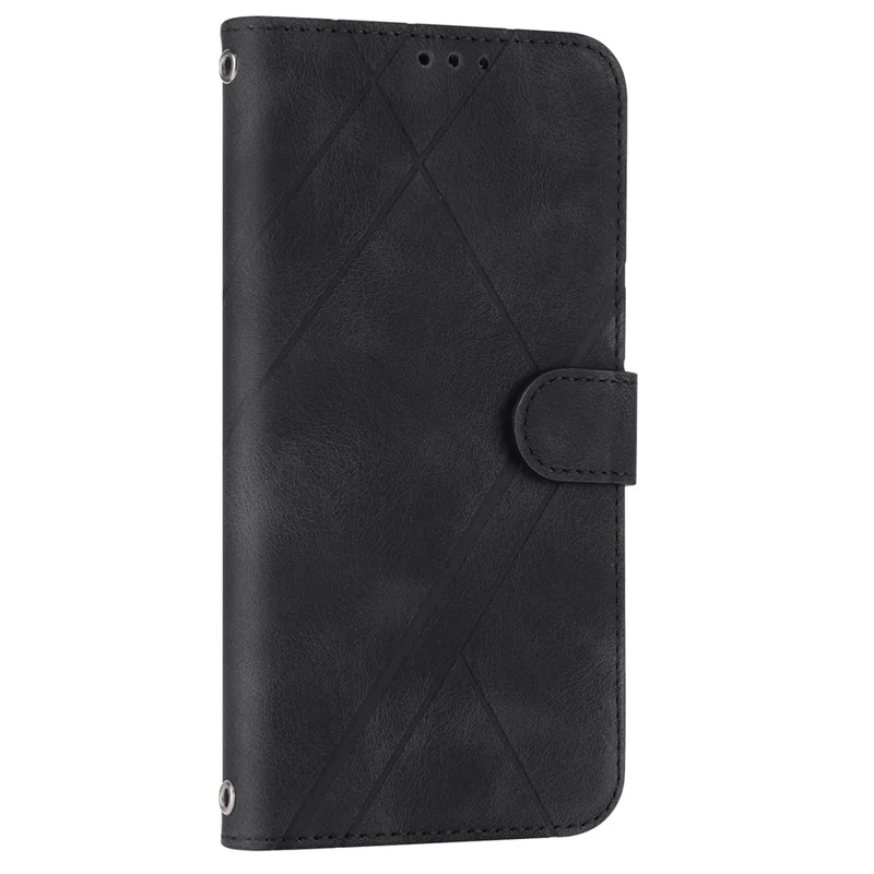 For Samsung Galaxy A55 5G Wallet Case Imprinted Line PU Leather Stand Cover - Black