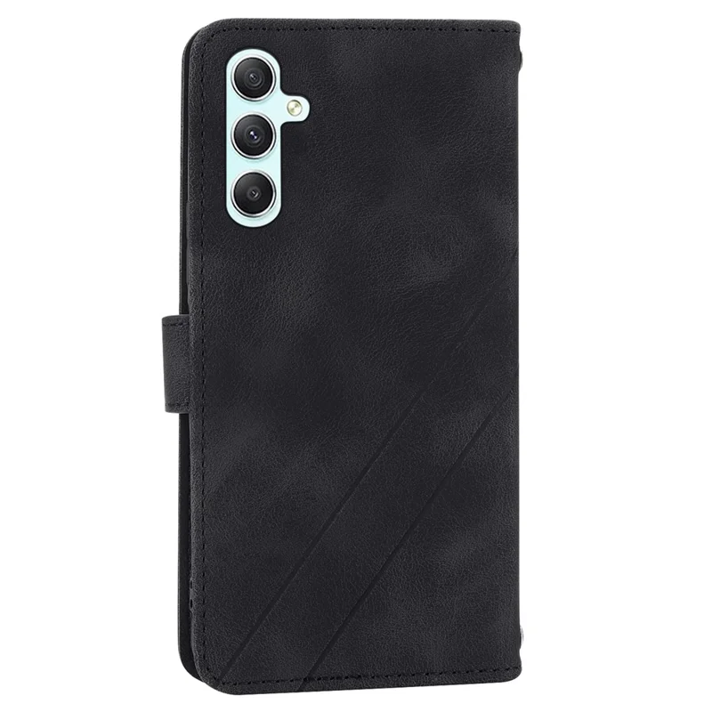 For Samsung Galaxy A55 5G Wallet Case Imprinted Line PU Leather Stand Cover - Black