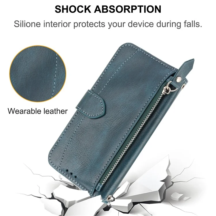 Per Samsung Galaxy A55 5G Custodia in Pelle con Cerniera Portafoglio Cover Telefonica con 2 Cinghie - Blu
