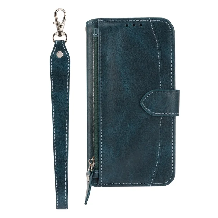 Per Samsung Galaxy A55 5G Custodia in Pelle con Cerniera Portafoglio Cover Telefonica con 2 Cinghie - Blu