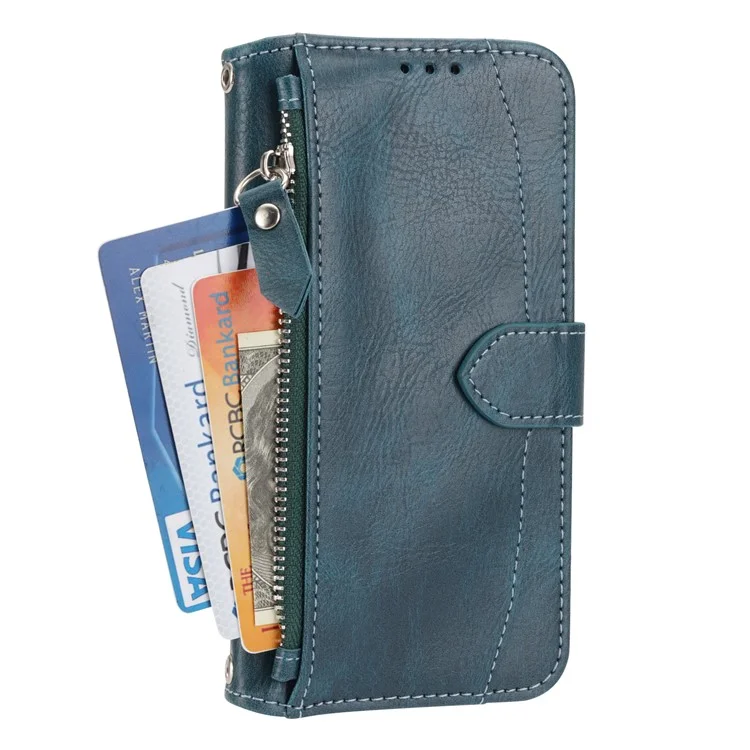 Per Samsung Galaxy A55 5G Custodia in Pelle con Cerniera Portafoglio Cover Telefonica con 2 Cinghie - Blu