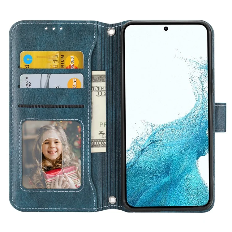 Per Samsung Galaxy A55 5G Custodia in Pelle con Cerniera Portafoglio Cover Telefonica con 2 Cinghie - Blu