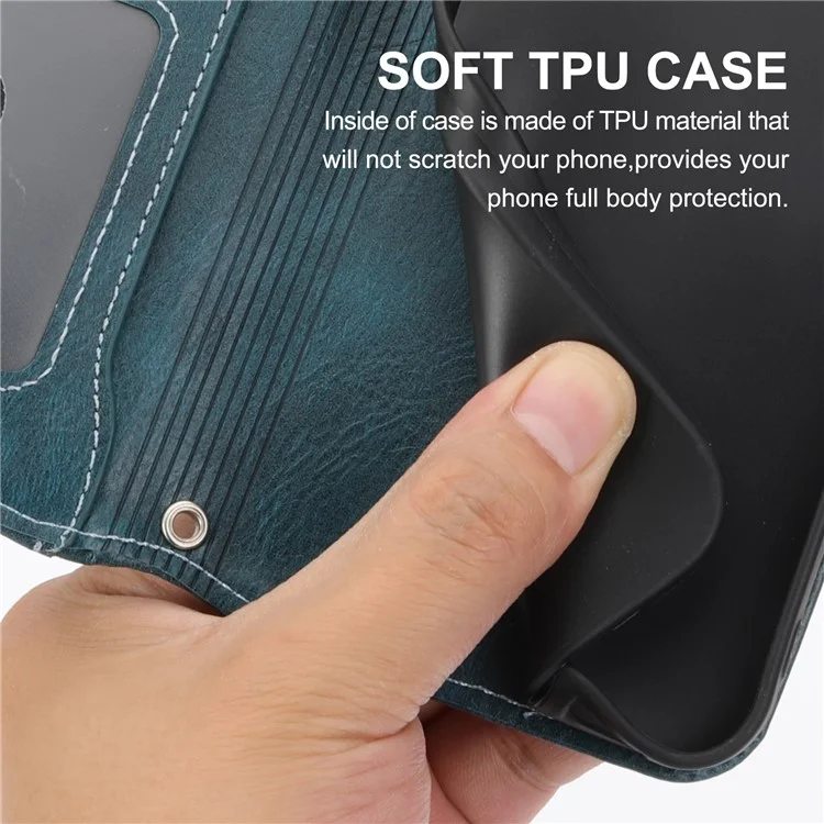 Per Samsung Galaxy A55 5G Custodia in Pelle con Cerniera Portafoglio Cover Telefonica con 2 Cinghie - Blu