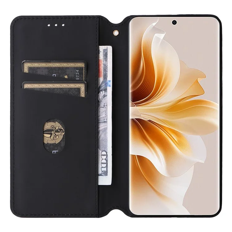 Para Oppo Reno11 5G (Global) Capa de Carteira de Couro Impressa em Rombo Fechamento Magnético - Vermelho