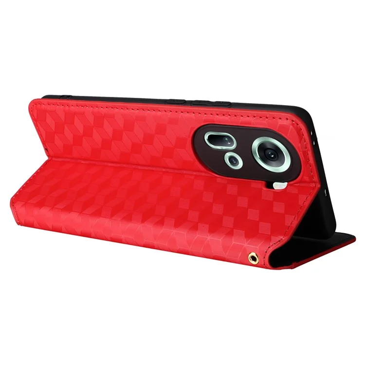 Para Oppo Reno11 5G (Global) Capa de Carteira de Couro Impressa em Rombo Fechamento Magnético - Vermelho