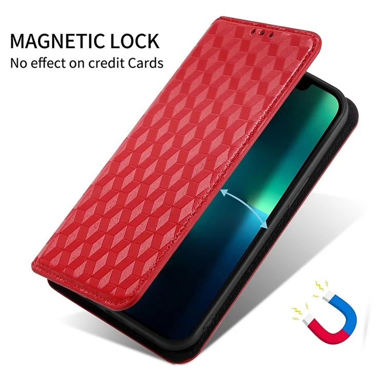 Para Oppo Reno11 5G (Global) Capa de Carteira de Couro Impressa em Rombo Fechamento Magnético - Vermelho