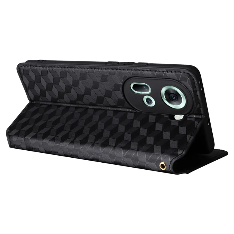 For Oppo Reno11 5G (Global) Leather Wallet Case Rhombus Imprinted Magnetic Closing - Black