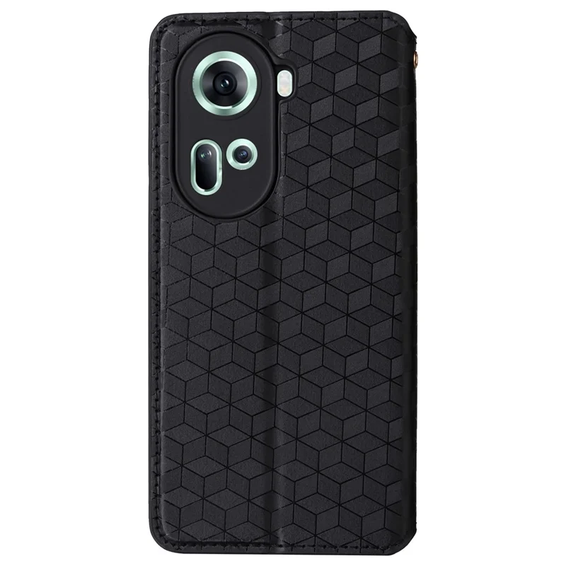 For Oppo Reno11 5G (Global) Leather Wallet Case Rhombus Imprinted Magnetic Closing - Black