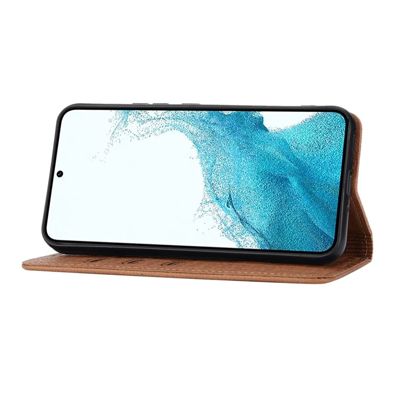 Für Samsung Galaxy A55 5G Lederetui Magnetischer Verschluss Cover Gewebte Textur mit Riemen - Braun