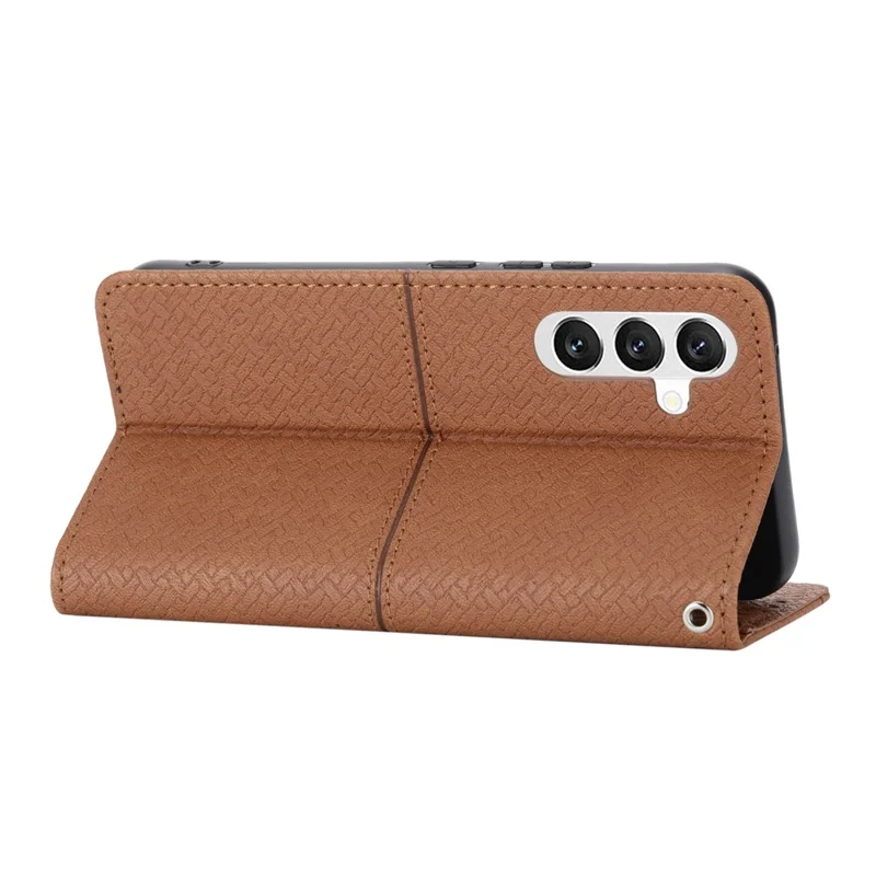 Für Samsung Galaxy A55 5G Lederetui Magnetischer Verschluss Cover Gewebte Textur mit Riemen - Braun