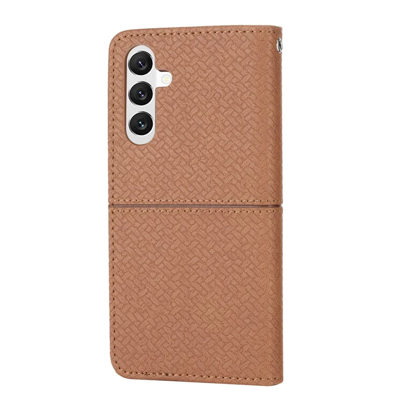Für Samsung Galaxy A55 5G Lederetui Magnetischer Verschluss Cover Gewebte Textur mit Riemen - Braun