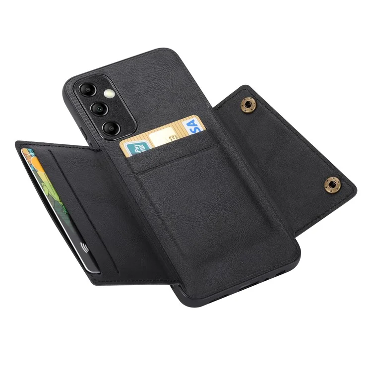 For Samsung Galaxy A15 5G Case Anti-Drop Leather Coated TPU Card Holder Phone Shell - Black