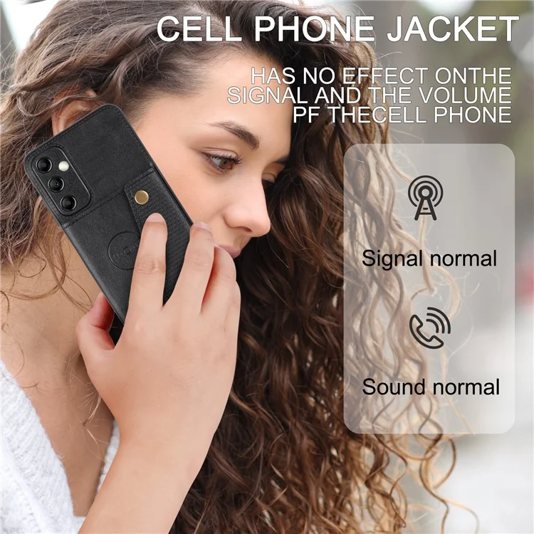 For Samsung Galaxy A15 5G Case Anti-Drop Leather Coated TPU Card Holder Phone Shell - Black