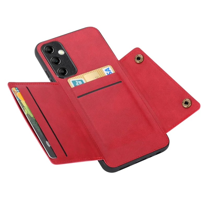 For Samsung Galaxy A15 5G Case Anti-Drop Leather Coated TPU Card Holder Phone Shell - Red