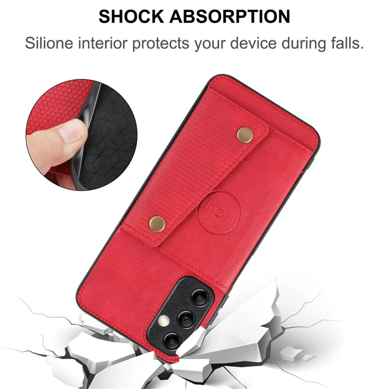 For Samsung Galaxy A15 5G Case Anti-Drop Leather Coated TPU Card Holder Phone Shell - Red