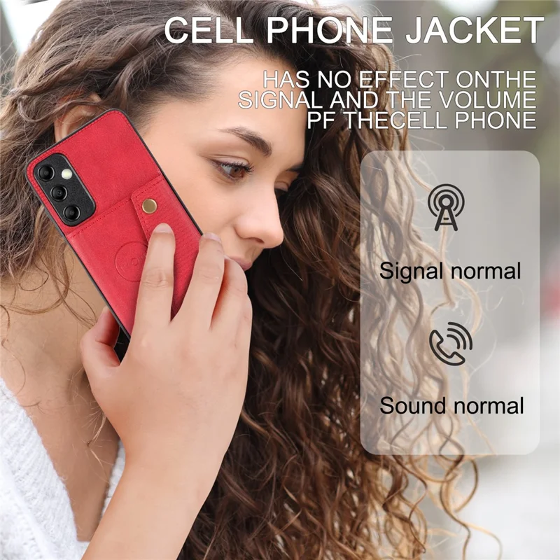 For Samsung Galaxy A15 5G Case Anti-Drop Leather Coated TPU Card Holder Phone Shell - Red