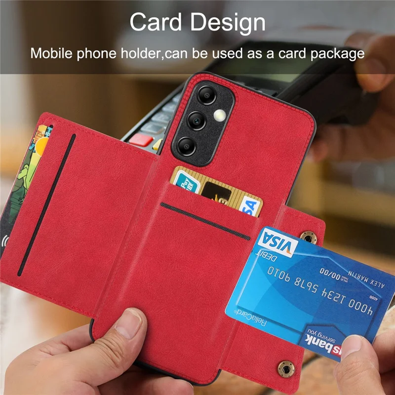 For Samsung Galaxy A15 5G Case Anti-Drop Leather Coated TPU Card Holder Phone Shell - Red