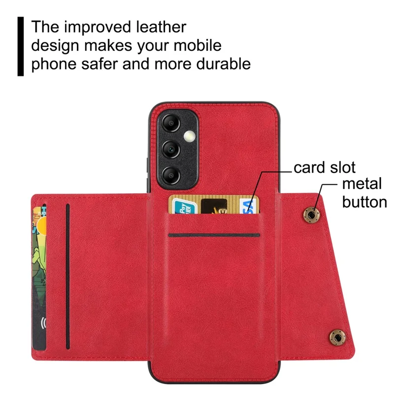 For Samsung Galaxy A15 5G Case Anti-Drop Leather Coated TPU Card Holder Phone Shell - Red