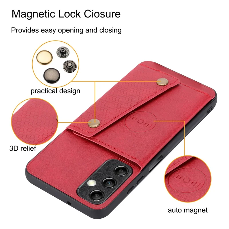 For Samsung Galaxy A15 5G Case Anti-Drop Leather Coated TPU Card Holder Phone Shell - Red