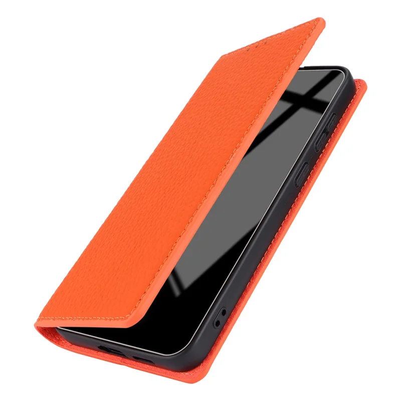 For Samsung Galaxy S24 Phone Case Genuine Cow Leather Wallet Cover Phone Stand - Orange