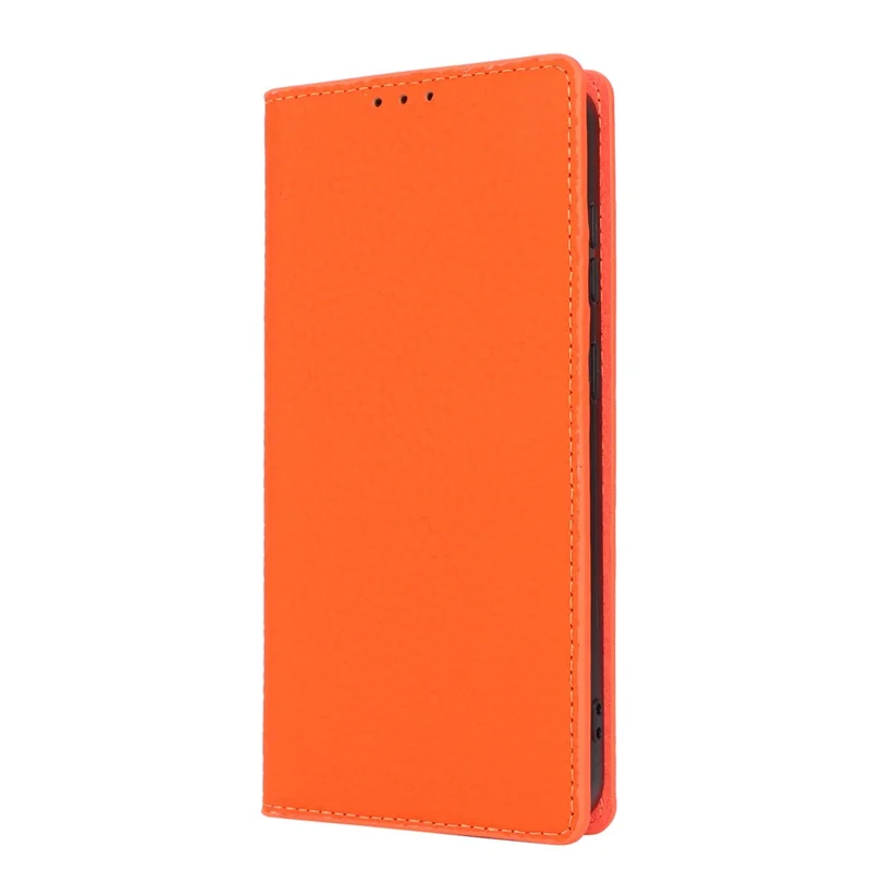 For Samsung Galaxy S24 Phone Case Genuine Cow Leather Wallet Cover Phone Stand - Orange