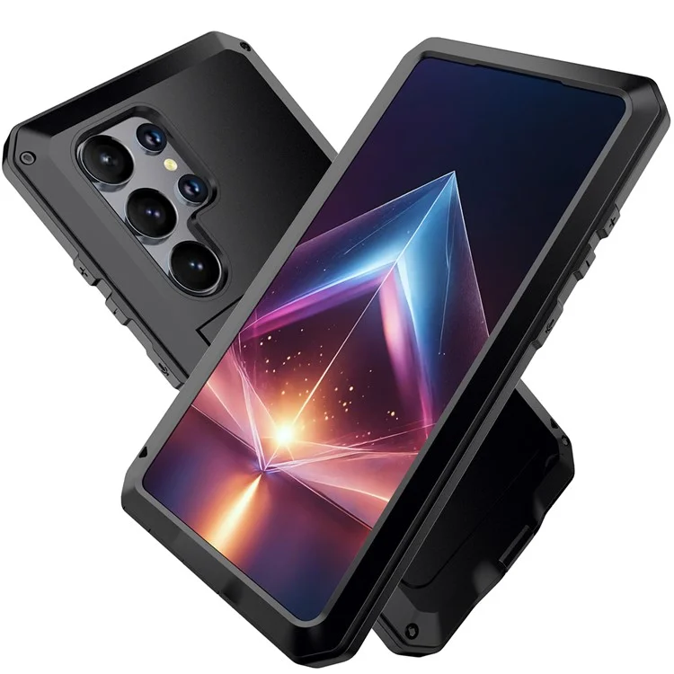 Für Samsung Galaxy S24 Ultra Hülle Silikon+Metall Handyhülle mit PET Bildschirmschutz - Schwarz
