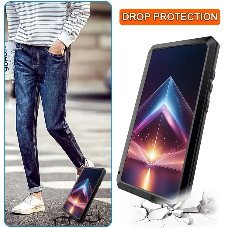 Für Samsung Galaxy S24 Ultra Hülle Silikon+Metall Handyhülle mit PET Bildschirmschutz - Schwarz