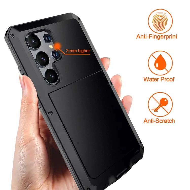 Für Samsung Galaxy S24 Ultra Hülle Silikon+Metall Handyhülle mit PET Bildschirmschutz - Schwarz