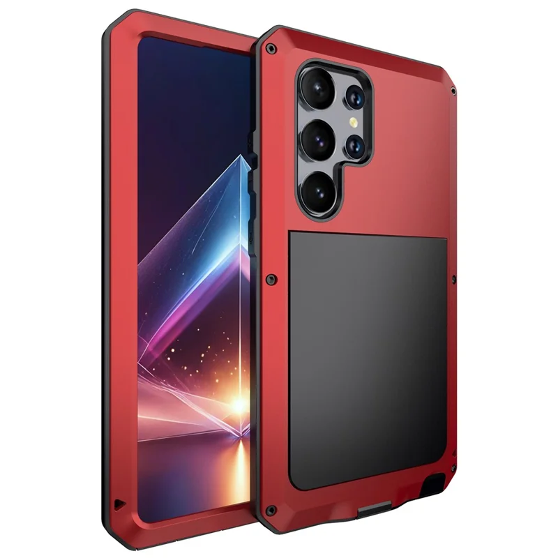 For Samsung Galaxy S24 Ultra Case Silicone+Metal Phone Cover with PET Screen Protector - Red